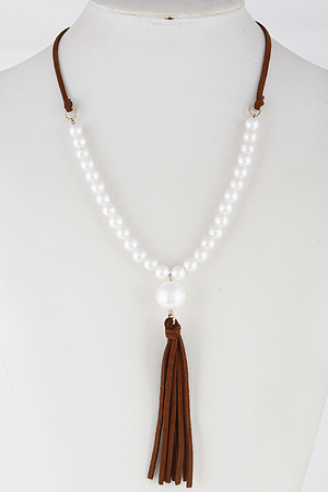 Faux Pearl String Necklace With Tassel 6FCD9